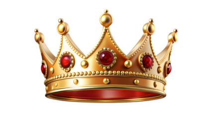  Elegant Luxury Gold & Red Crown – Opulent Isolated Design on Transparent PNG