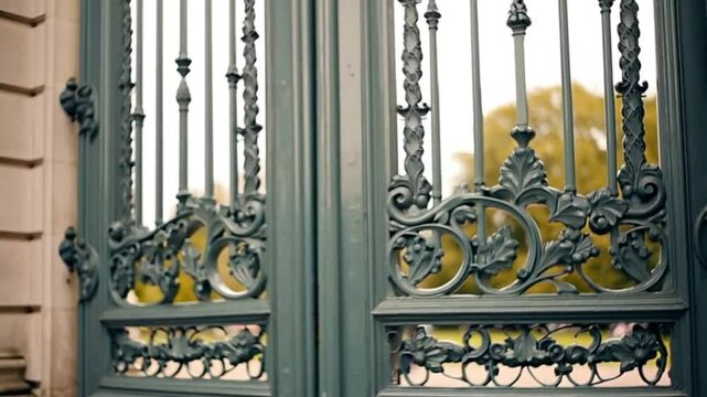 Metal gate closing with park background