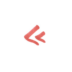 Double Left angle quote Symbol, hand-drawn marker glyph with red color on transparent Background