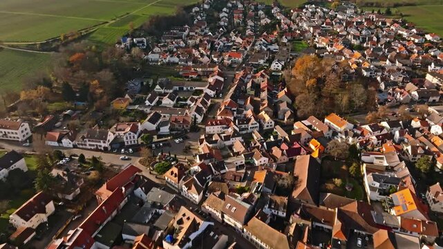 Drone Flight Over Deidesheim an der Weinstra&szlig;e on a Sunny Day &ndash; Aerial View of Beautiful German Countryside and Vineyards in Bright Weather