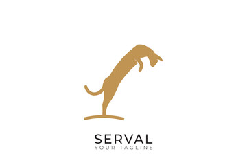 Serval silhouette logo, simple serval logo design with gold color