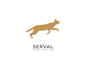 Serval silhouette logo, simple serval logo design with gold color