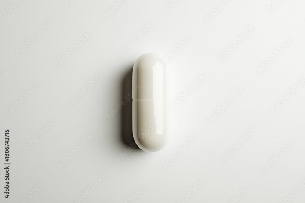 Aufkleber Single white capsule centered on a minimalist background with soft shadows and hyper realistic detail Generative AI