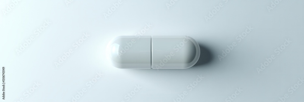 Poster Single white capsule positioned centrally on a minimalistic white background showcasing hyper realistic details Generative AI