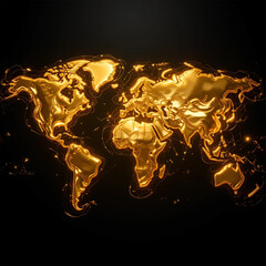 Liquid Gold Cartography: Ethereal Global Connectivity Minimalist World Map Design