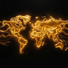 Molten Gold World Map: Luxe Metallic Global Continents Abstract Cartography Design