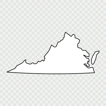 Virginia Map Black, State Border, United States, US America, Transparent Isolated, Variations. Vector. Map of the U.S. state Virginia