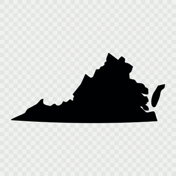 Virginia Map Black, State Border, United States, US America, Transparent Isolated, Variations. Vector. Map of the U.S. state Virginia