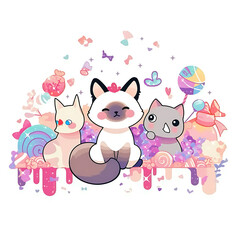 Playful and whimsical cat illustrations in vibrant and minimalist designs