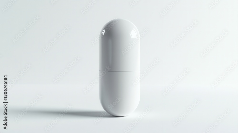 Poster Capsule on a clean white background with soft shadows in a minimalist setting showcasing hyper realistic details Generative AI