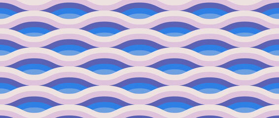 Retro Background with Wavy Lines, Blue, Pink, Violet, Groovy, Vintage Pattern, Vector