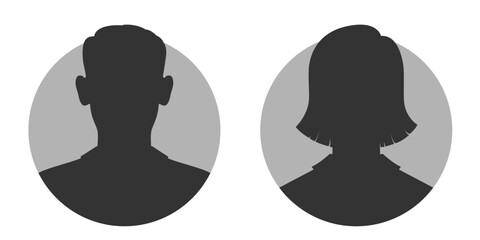 Avatars of a man and a woman. Silhouettes male and female. Profiles of abstract people. Unknown or anonymous persons. Vector illustration