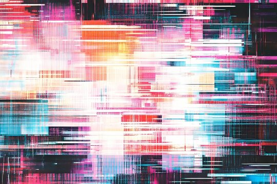 Glitch art pattern showcasing distorted lines, pixilation and digital noise.