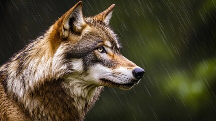 Obraz premium Rain-soaked Wolf in Forest