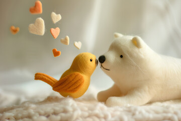 キルトでできたワンコと小鳥