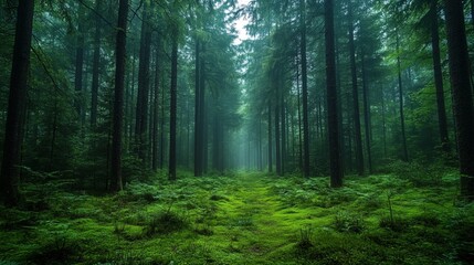 Fototapeta premium Pine Forest Pathway Walking Through a Serene Green Wonderland