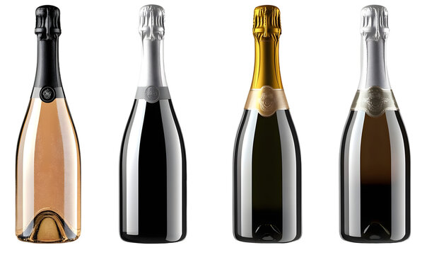 Set of Borgognotta - bottle of prosecco or champagne wine isolated on transparent background