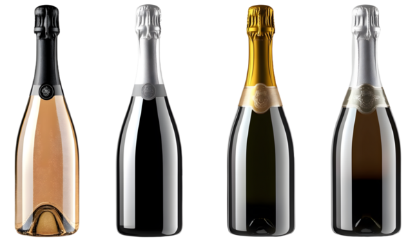 Set of Borgognotta - bottle of prosecco or champagne wine isolated on transparent background