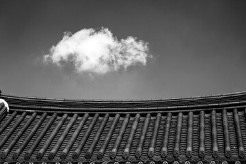 Korean tile roof and clouds