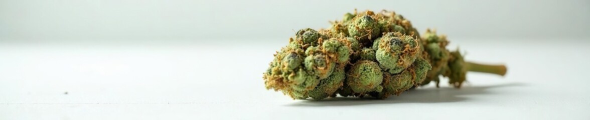 Dead and wilted cannabis plant on a white table, botanicals, plant