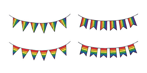 Obraz premium Set of colorful garland Gay pride flag Happy pride day LGBTQIA community Pride Month Vector hand drawn doodle for posters, stickers, logo, cards