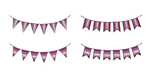 Obraz premium Set of colorful garland Lesbian pride flag Happy pride day LGBTQIA community Pride Month Vector hand drawn doodle for posters, stickers, logo, cards