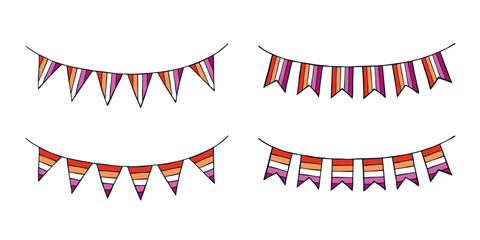 Obraz premium Set of colorful garland Lesbian pride flag Happy pride day LGBTQIA community Pride Month Vector hand drawn doodle for posters, stickers, logo, cards