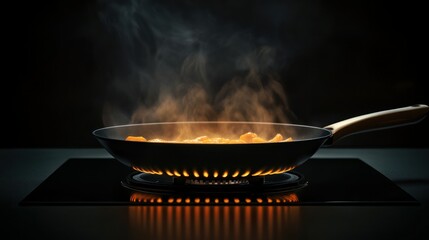 Frying food in a pan over a hot stove