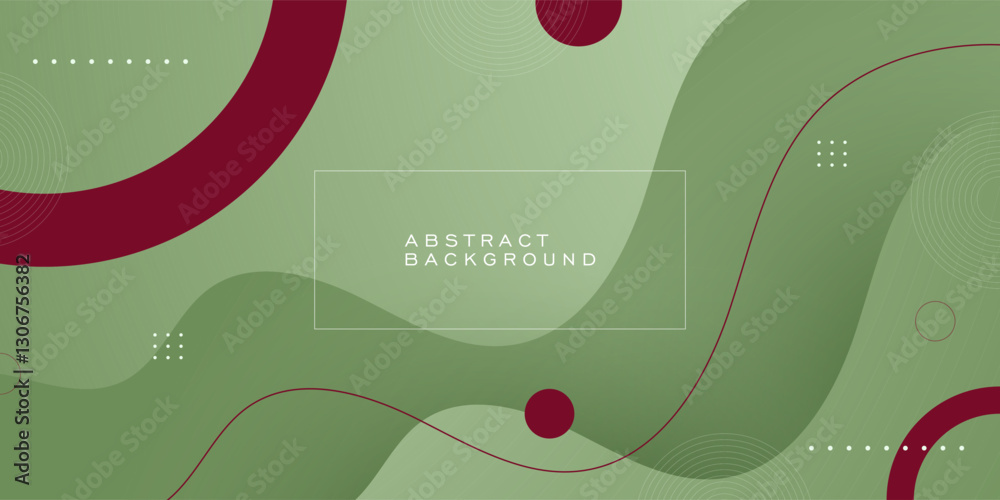 Wall mural abstract green wave 3d background. simple green background with red line and circle shapes geometric