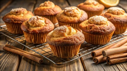 Sweet aroma, tempting image: freshly baked banana cinnamon muffins cooling beautifully.