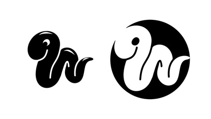 cute worm symbol, black isolated silhouette