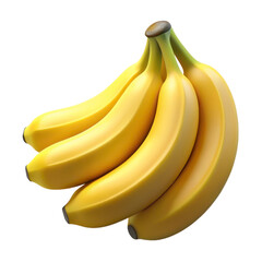 3D PNG icon of a bunch of bananas in plastic style, isolated on transparent background