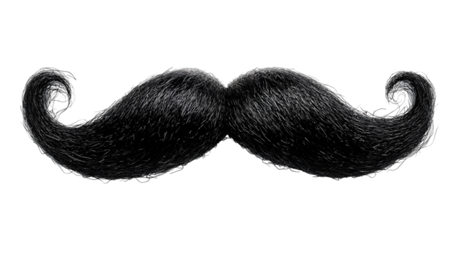 Black Mustache Curls Elegantly Isolated on White Background