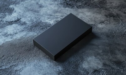 Modern black business card holder placed on a sleek textured background, featuring contrasting shadows and a professional vibe.