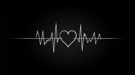 Heartbeat Line with Heart Icon on a Dark Background Design