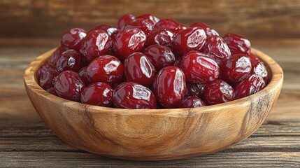 dried dates on wooden bowl isolated,cartoon illustration style