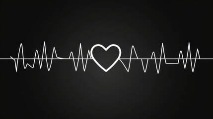 Fototapeta premium Heartbeat Line with Heart Symbol on Black Background for Medical Use