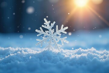 Snowflake gently falls through the cold clear air, light, gentle