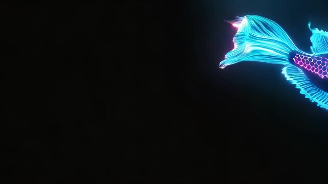 Neon fish swimming on black background