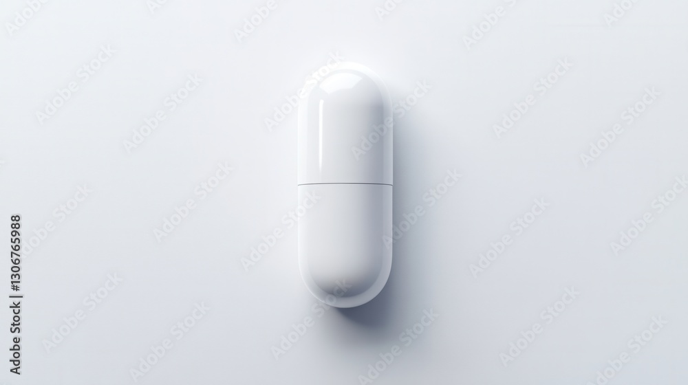 Poster Single white capsule resting softly on a clean white background showcasing minimalism and hyper realistic detail Generative AI