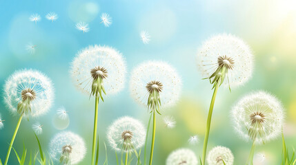 Obraz premium Delicate Dandelions in a Spring Breeze