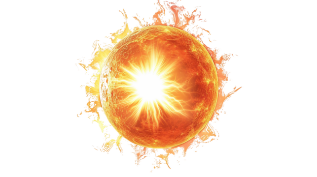 Solar flare, an explosive release of solar energy causing temporary disruptions in satellite and radio signals isolated on transparent background