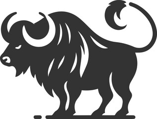 Buffalo with its tail swishing, slightly irritated animal vector silhouette