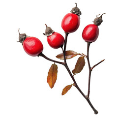 Red Rosehips Branch White Background on transparent background.