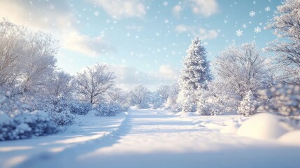Obraz premium Snowflakes falling gently on a quiet winter day, peaceful and soft, ultra-detailed, 4k