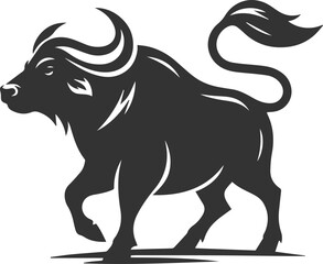 Buffalo with its tail swishing, slightly irritated animal vector silhouette