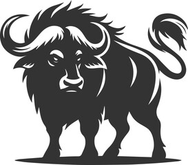 Buffalo with its tail swishing, slightly irritated animal vector silhouette