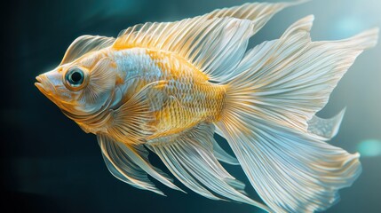 Fototapeta premium Golden fish in aquarium, flowing fins