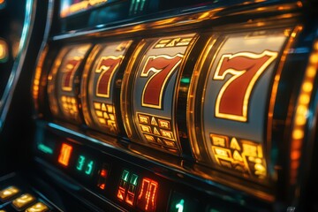 Discover the colorful allure of a row of casino slot machines in this vibrant image, evoking the excitement of a bustling casino floor.