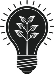 Eco Innovation Light Bulb with Growing Plant Silhouette - Sustainable Energy Concept